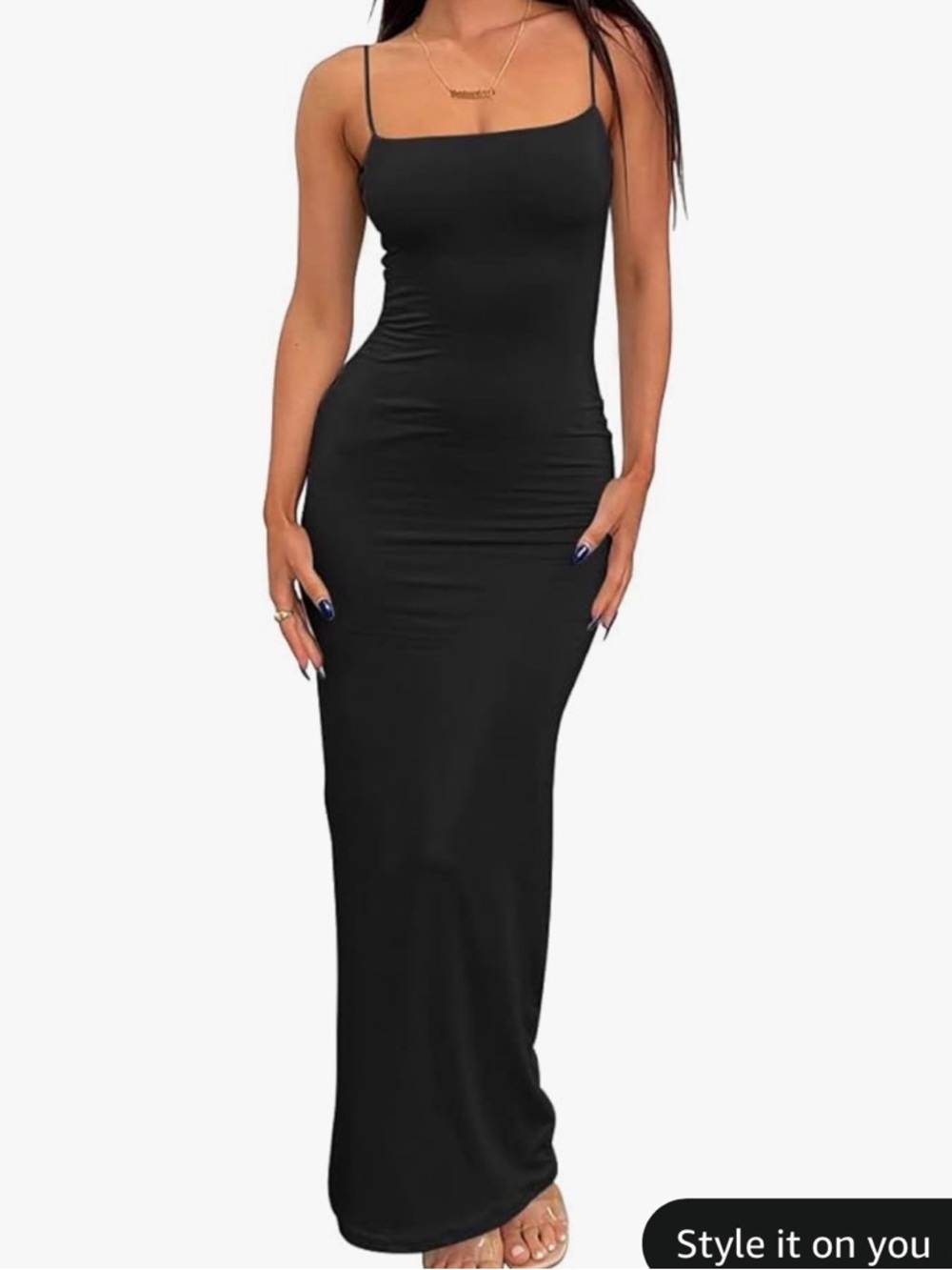 Aria Black Maxi Slip Dress with Thin Straps